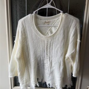 POL Cream Sweater with Fringe Detail